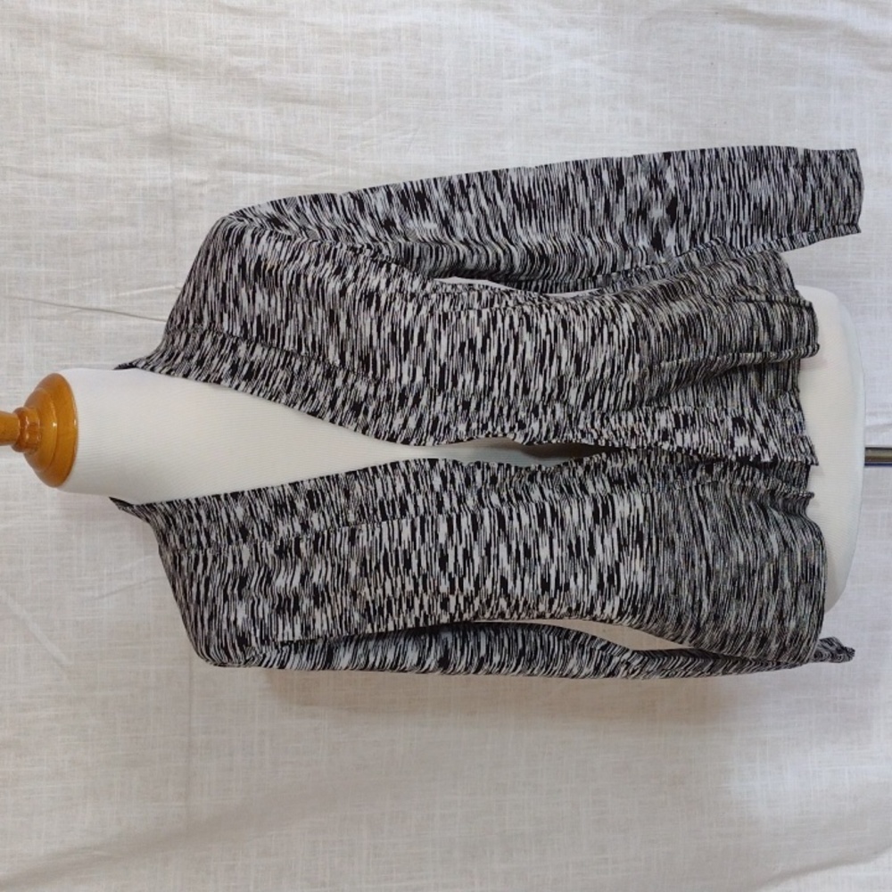 WHBM black & white space dye peplum open cardigan